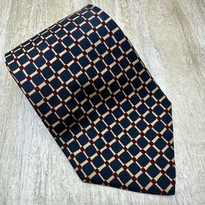 VTG Polo Ralph Lauren 100% Silk Neck Tie Red Blue Square Geometric Made In‎ USA
